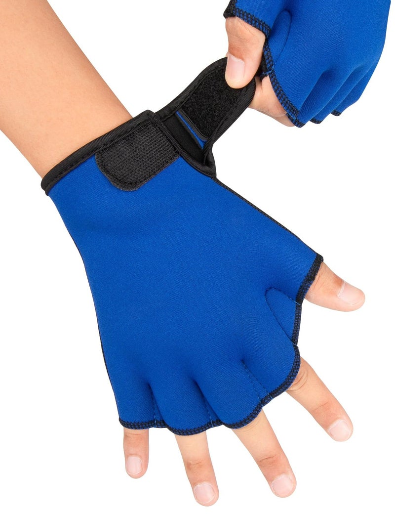 FitsT4 Sports Aqua Gloves Webbed Paddle Swim Gloves Fitness Water Aerobics and Swimming Resistance Training for Men Women Children Royal S - Image 2